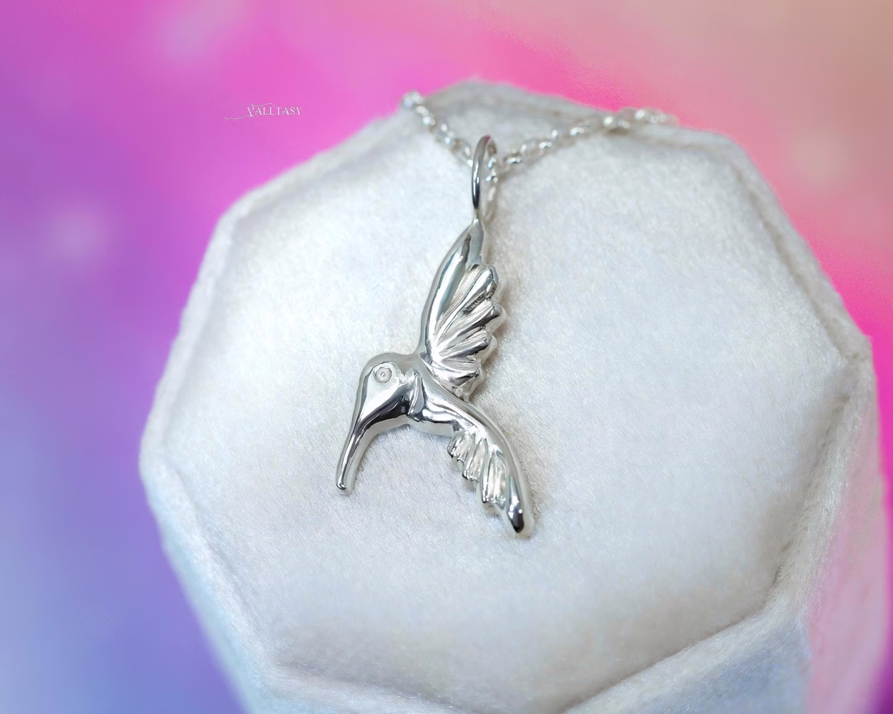 Colibri Sterling Silver Pendant on a Chain, Sculptural Hummingbird Charm