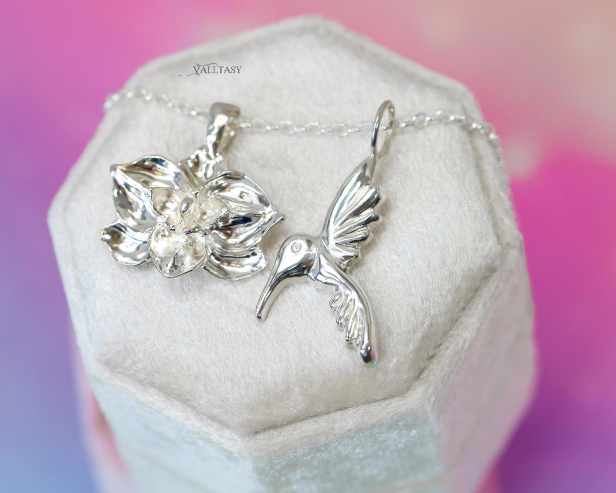 Colibri Sterling Silver Pendant on a Chain, Sculptural Hummingbird Charm