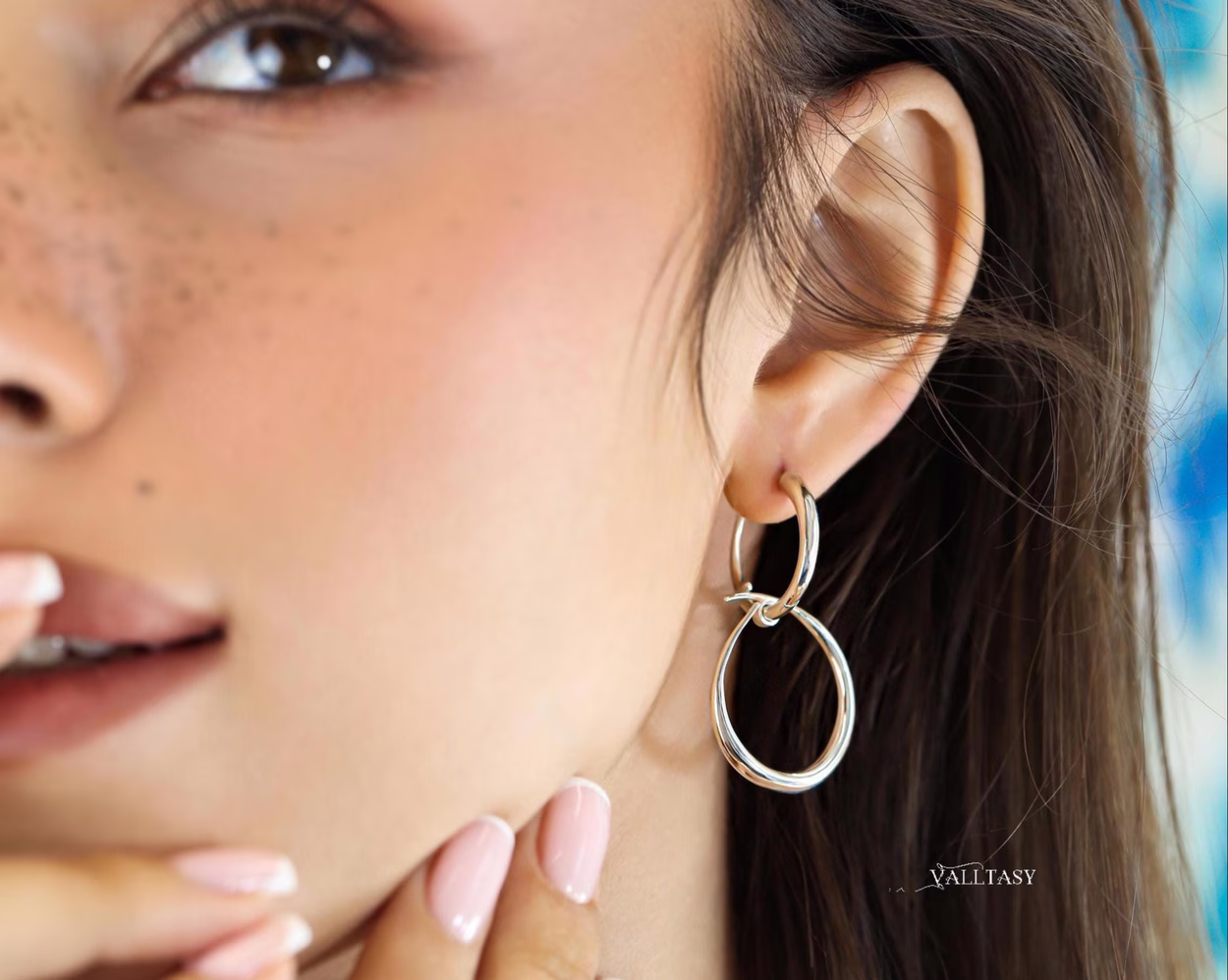 Double Hoop Earrings In Sterling Silver, Sculptural Dangle Earrings