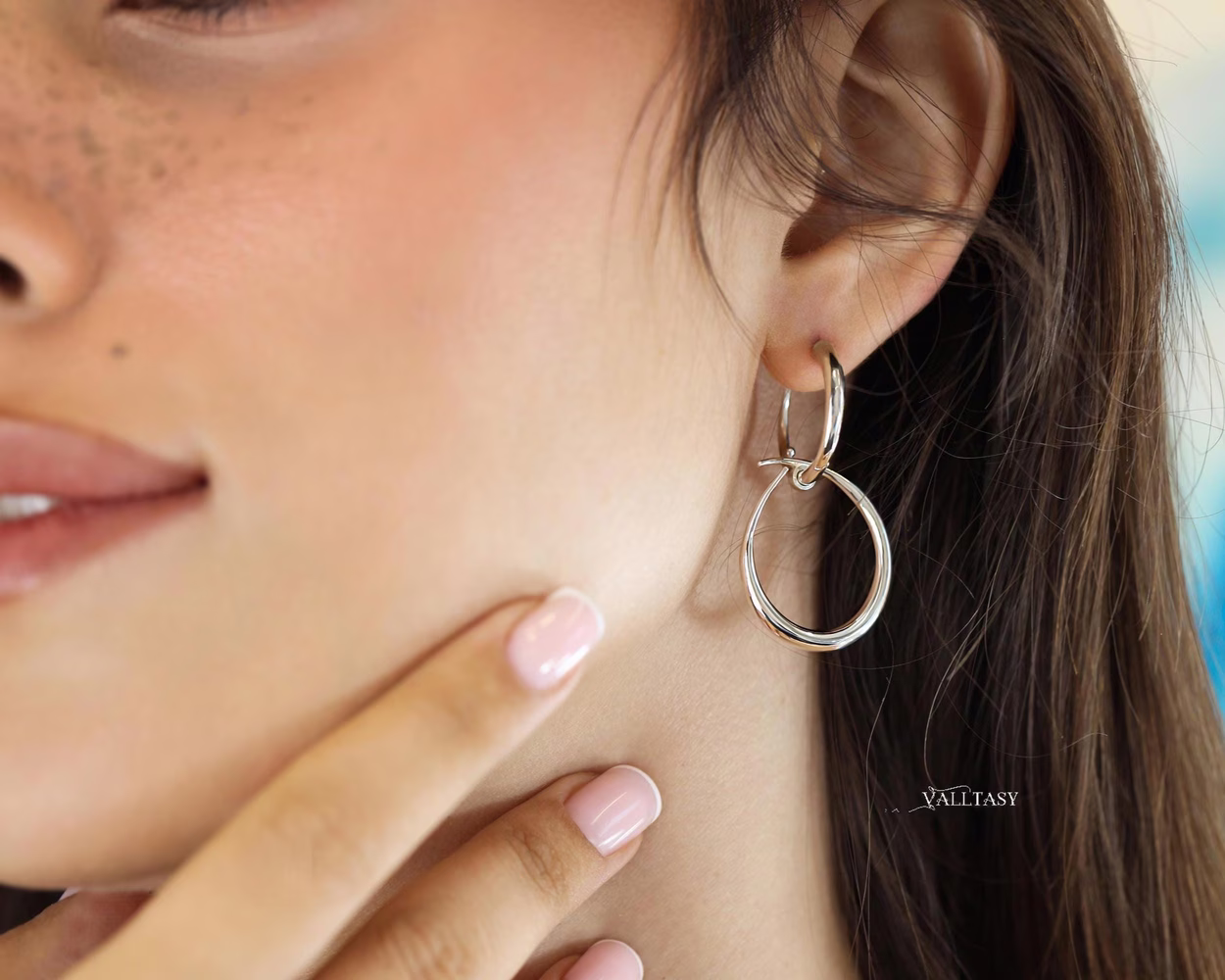 Double Hoop Earrings In Sterling Silver, Sculptural Dangle Earrings