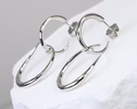 Double Hoop Earrings In Sterling Silver, Sculptural Dangle Earrings