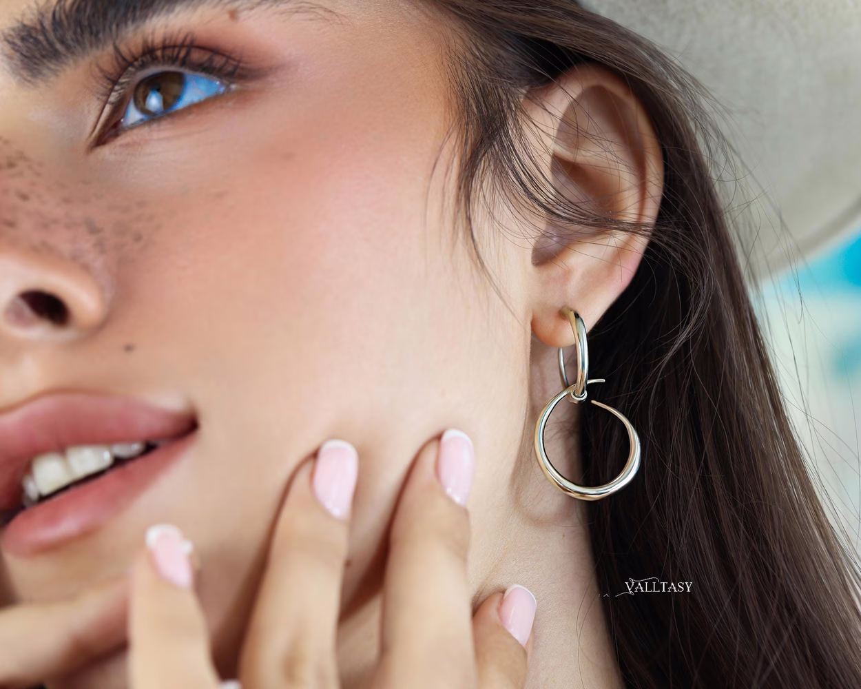 Double Hoop Earrings In Sterling Silver, Sculptural Dangle Earrings