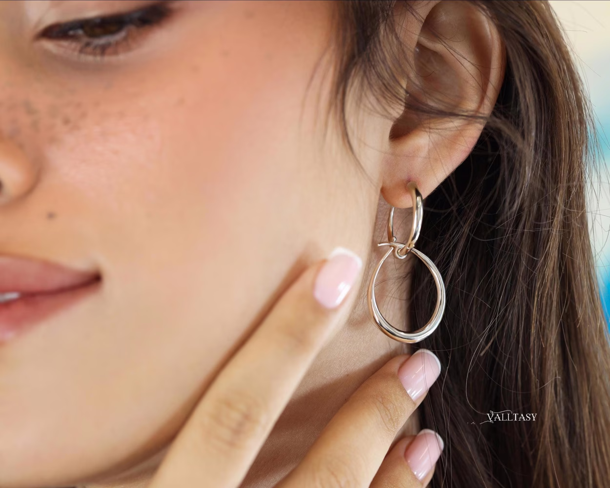 Double Hoop Earrings In Sterling Silver, Sculptural Dangle Earrings