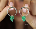 Emerald Hoop Earrings, Statement Dangle Earrings in Sterling Silver