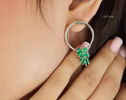 Emerald Hoop Earrings, Statement Dangle Earrings in Sterling Silver