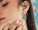 Emerald Hoop Earrings, Statement Dangle Earrings in Sterling Silver