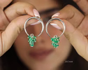 Emerald Hoop Earrings, Statement Dangle Earrings in Sterling Silver