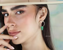 Emerald Hoop Earrings, Statement Dangle Earrings in Sterling Silver
