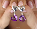 Hand-Sculpted Heart Earrings with Amethyst Hearts in Sterling Silver