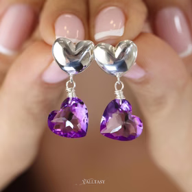 The Levitation Earrings - Hand-Sculpted Heart Earrings with Amethyst Hearts in Sterling Silver The Levitation Earrings - Hand-Sculpted Heart Earrings with Amethyst Hearts in Sterling Silver