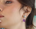 Hand-Sculpted Heart Earrings with Amethyst Hearts in Sterling Silver