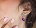 Hand-Sculpted Heart Earrings with Amethyst Hearts in Sterling Silver