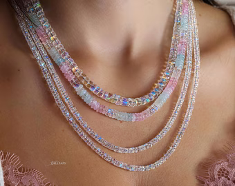Pastel Moonstone Necklace with Rainbow Moonstone, Beaded Necklace with Aquamarine Morganite in Gold Filled