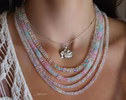 Pastel Moonstone Necklace with Rainbow Moonstone, Beaded Necklace with Aquamarine Morganite in Gold Filled