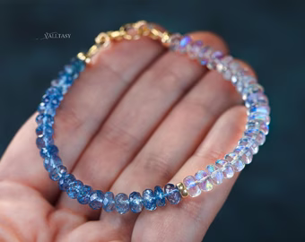 Santa Maria Aquamarine and Rainbow Moonstone Bracelet, Moonstone and Aquamarine Beaded Bracelet in Gold Filled