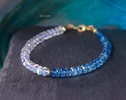 Santa Maria Aquamarine and Rainbow Moonstone Bracelet, Moonstone and Aquamarine Beaded Bracelet in Gold Filled