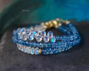 Santa Maria Aquamarine and Rainbow Moonstone Bracelet, Moonstone and Aquamarine Beaded Bracelet in Gold Filled