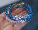 Santa Maria Aquamarine and Rainbow Moonstone Bracelet, Moonstone and Aquamarine Beaded Bracelet in Gold Filled