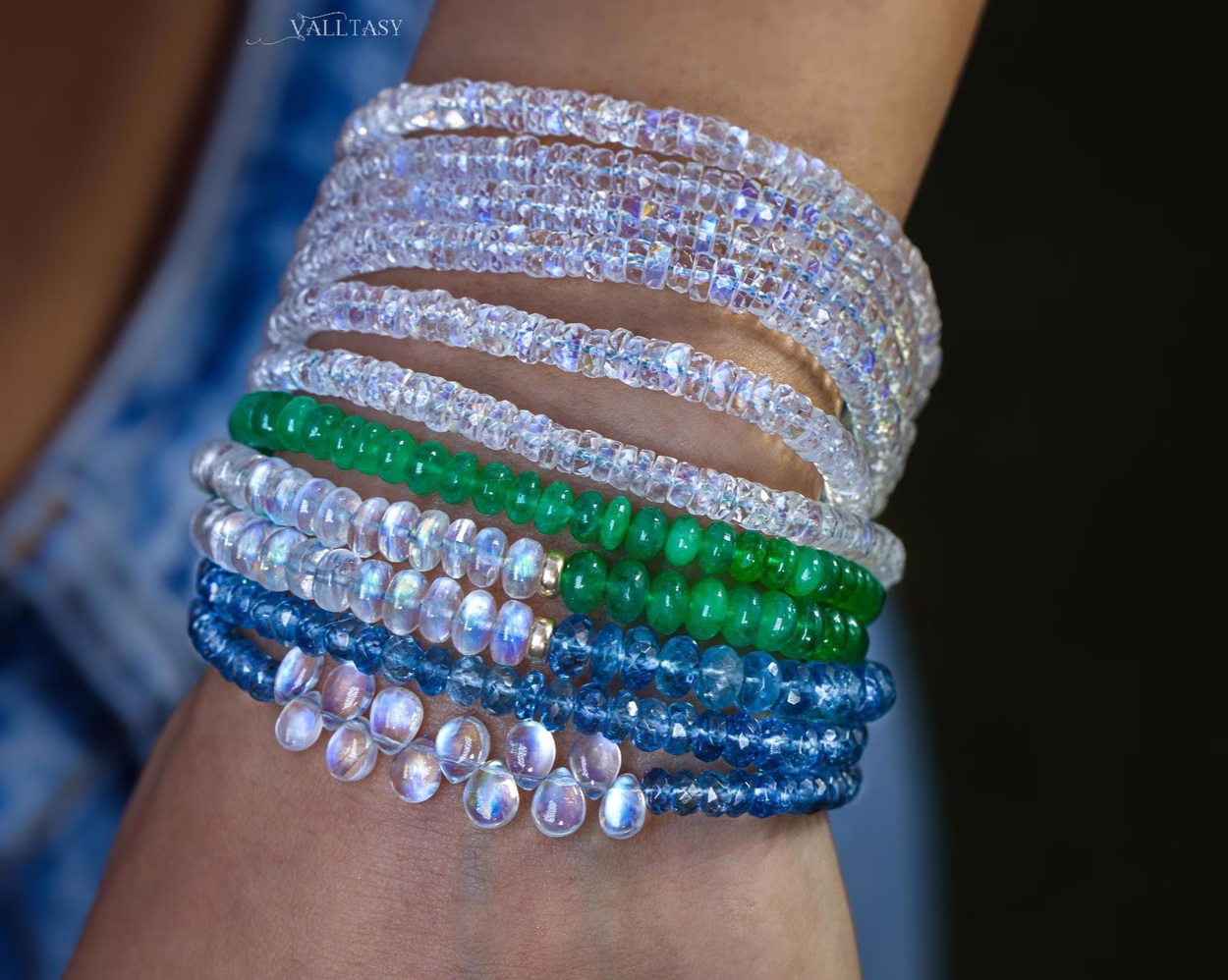 Santa Maria Aquamarine and Rainbow Moonstone Bracelet, Moonstone and Aquamarine Beaded Bracelet in Gold Filled