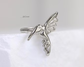 Sculptural Hummingbird Ring, Colibri Ring in Sterling Silver