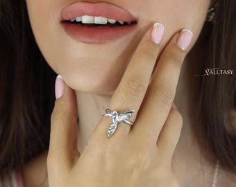 Sculptural Hummingbird Ring, Colibri Ring in Sterling Silver