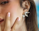 Sculptural Leaf Earrings, Floral Stud Earrings in Sterling Silver