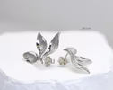 Sculptural Leaf Earrings, Floral Stud Earrings in Sterling Silver