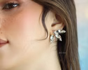 Sculptural Leaf Earrings, Floral Stud Earrings in Sterling Silver