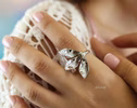 Sculptural Leaf Ring, Botanical Statement Ring in Sterling Silver