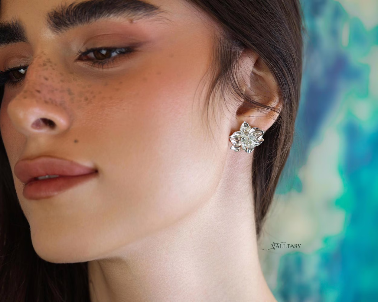 Sculptural Orchid Earrings, Floral Stud Earrings in Sterling Silver
