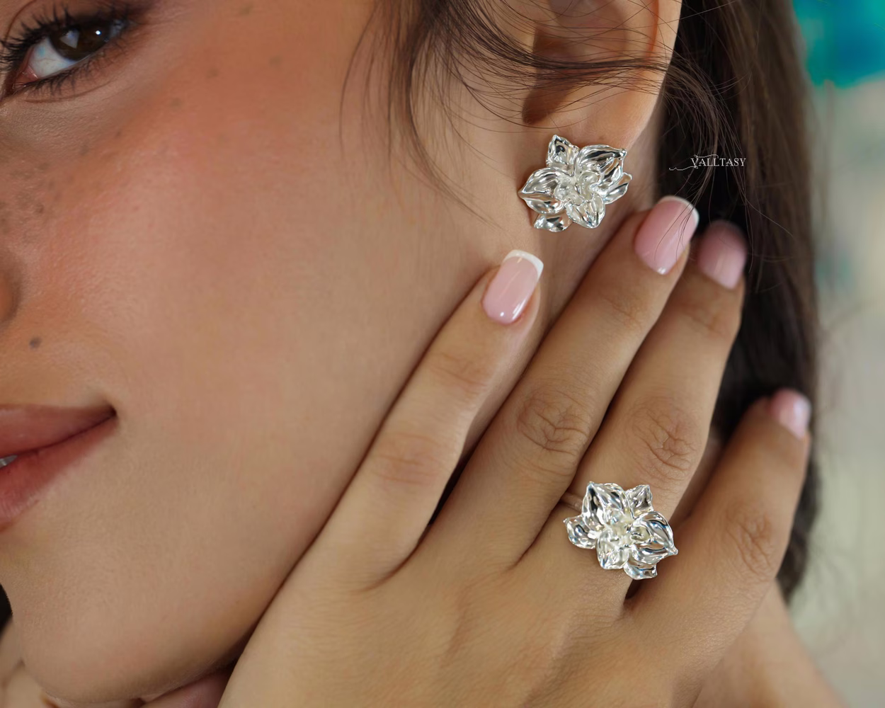 Sculptural Orchid Earrings, Floral Stud Earrings in Sterling Silver