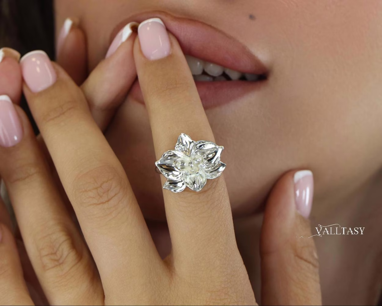 Sculptural Orchid Ring, Flower Ring in Sterling Silver