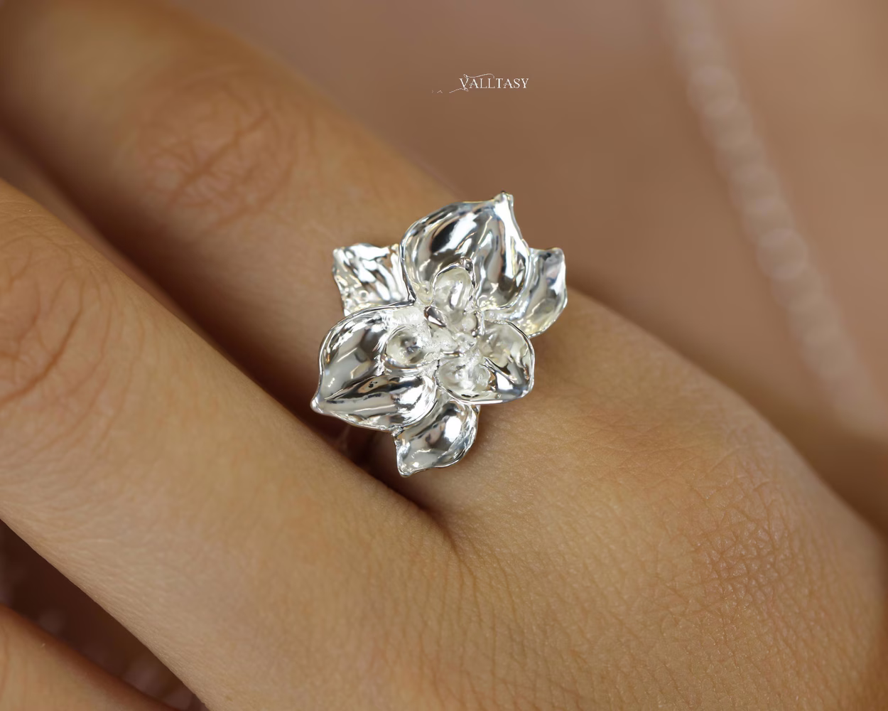 Sculptural Orchid Ring, Flower Ring in Sterling Silver