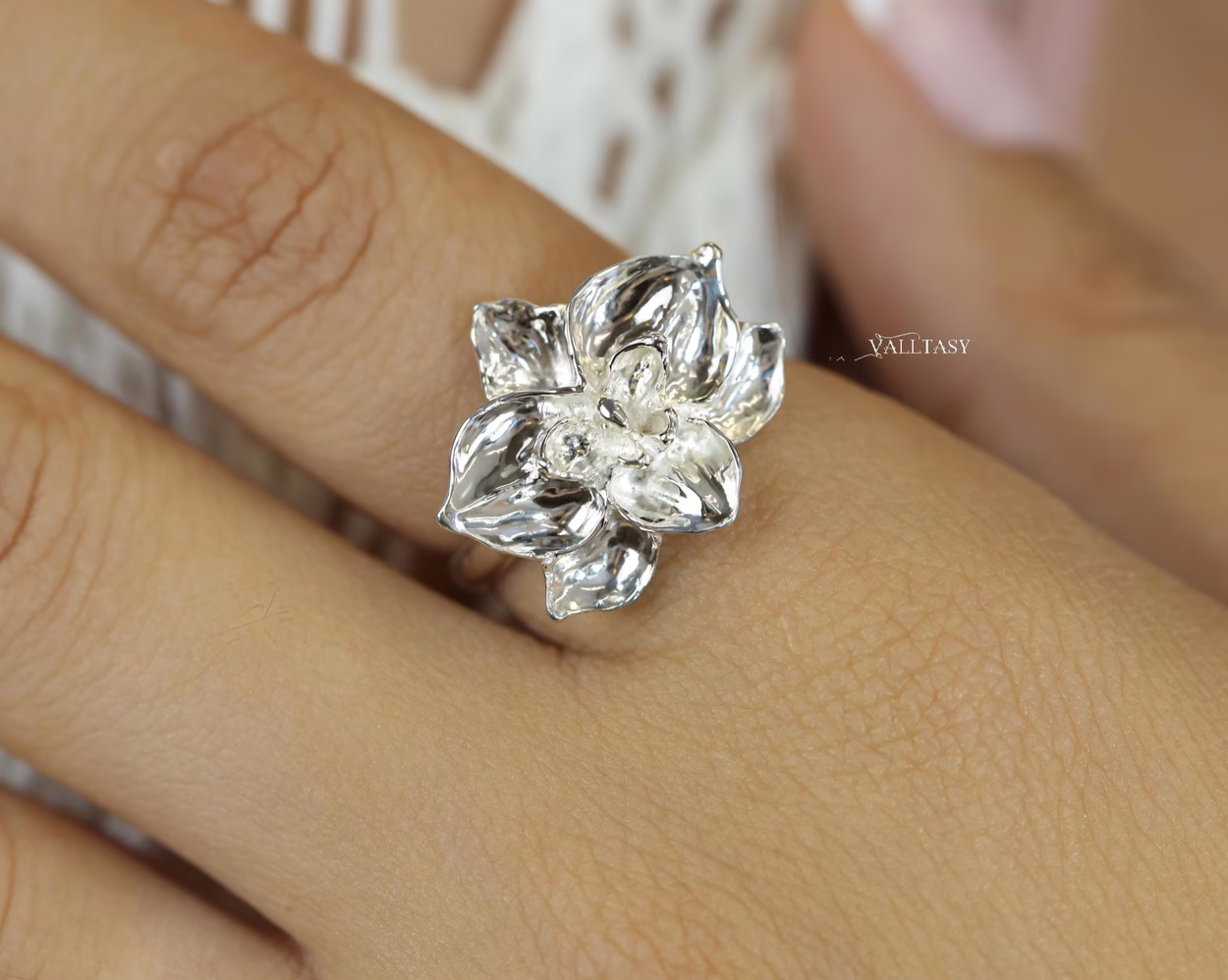 Sculptural Orchid Ring, Flower Ring in Sterling Silver