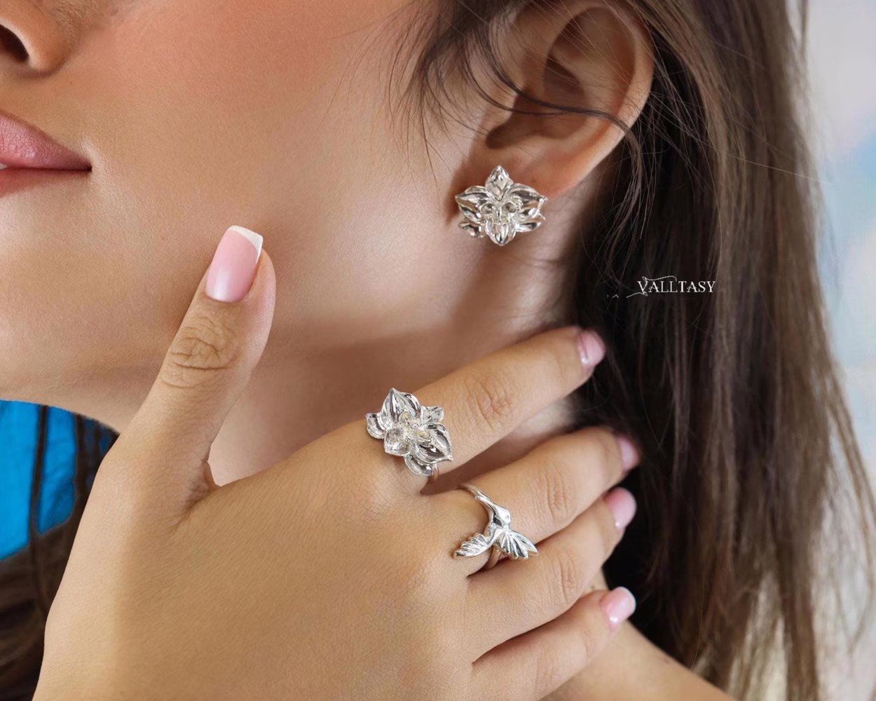 Sculptural Orchid Ring, Flower Ring in Sterling Silver
