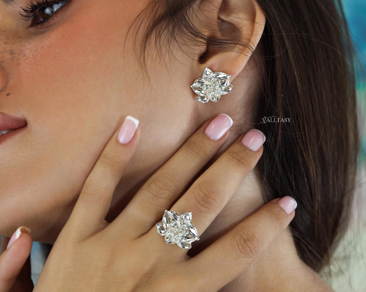 Sculptural Orchid Ring, Flower Ring in Sterling Silver