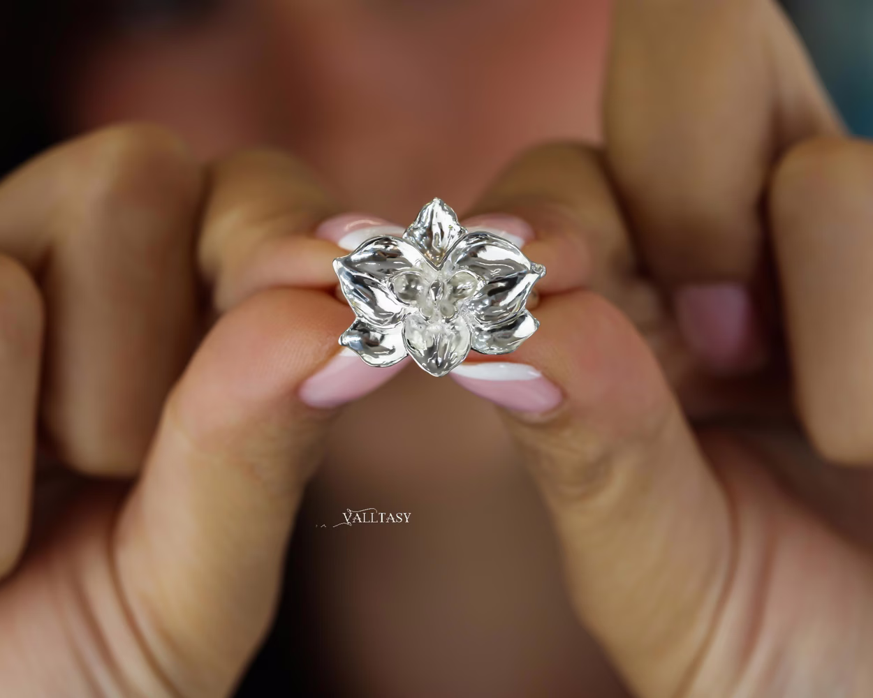 Sculptural Orchid Ring, Flower Ring in Sterling Silver