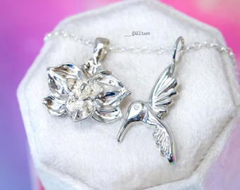Sculptural Pendant with a Hummingbird or Orchid Flower, Handcrafted in Sterling Silver