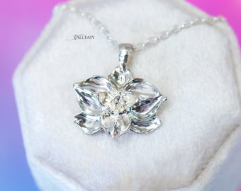 Orchid Flower Sterling Silver Pendant on a Chain, Sculptural Floral Charm
