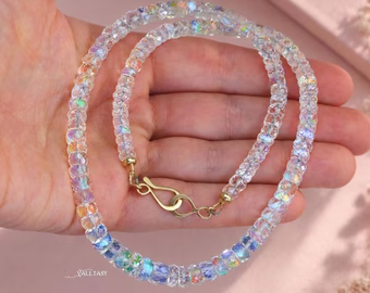 Solid Gold 14K Madagascar Rainbow Moonstone Necklace