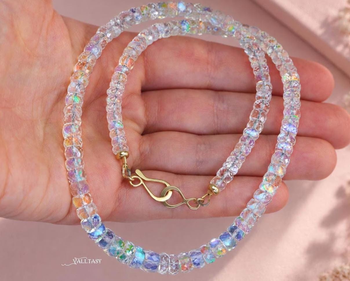 Solid Gold 14K Madagascar Rainbow Moonstone Necklace