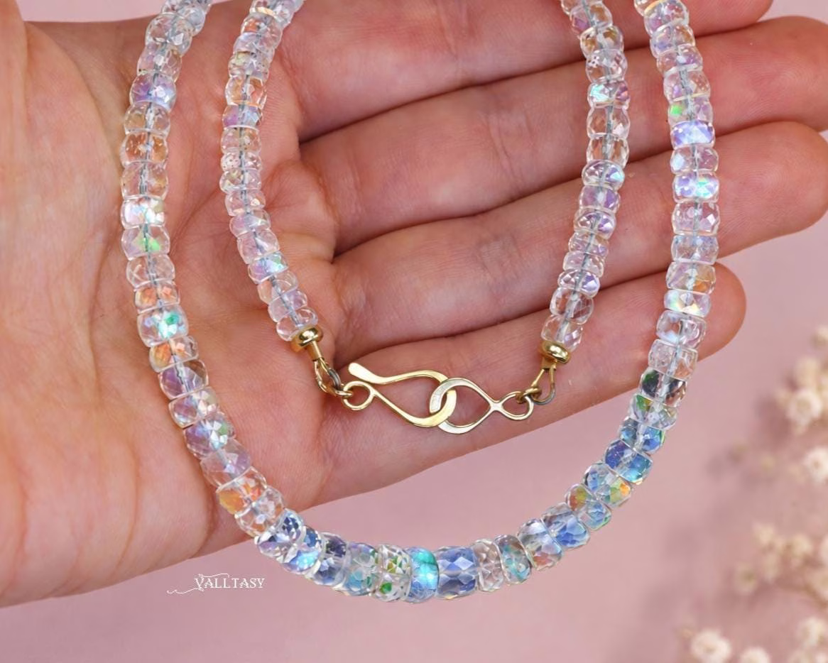 Solid Gold 14K Madagascar Rainbow Moonstone Necklace
