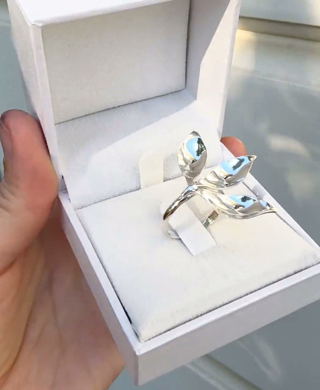 Sculptural Leaf Ring, Botanical Statement Ring in Sterling Silver