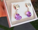 Hand-Sculpted Heart Earrings with Amethyst Hearts in Sterling Silver
