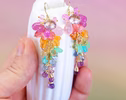 Rainbow Pastel Multi Gemstone Cluster Earrings in Gold Filled