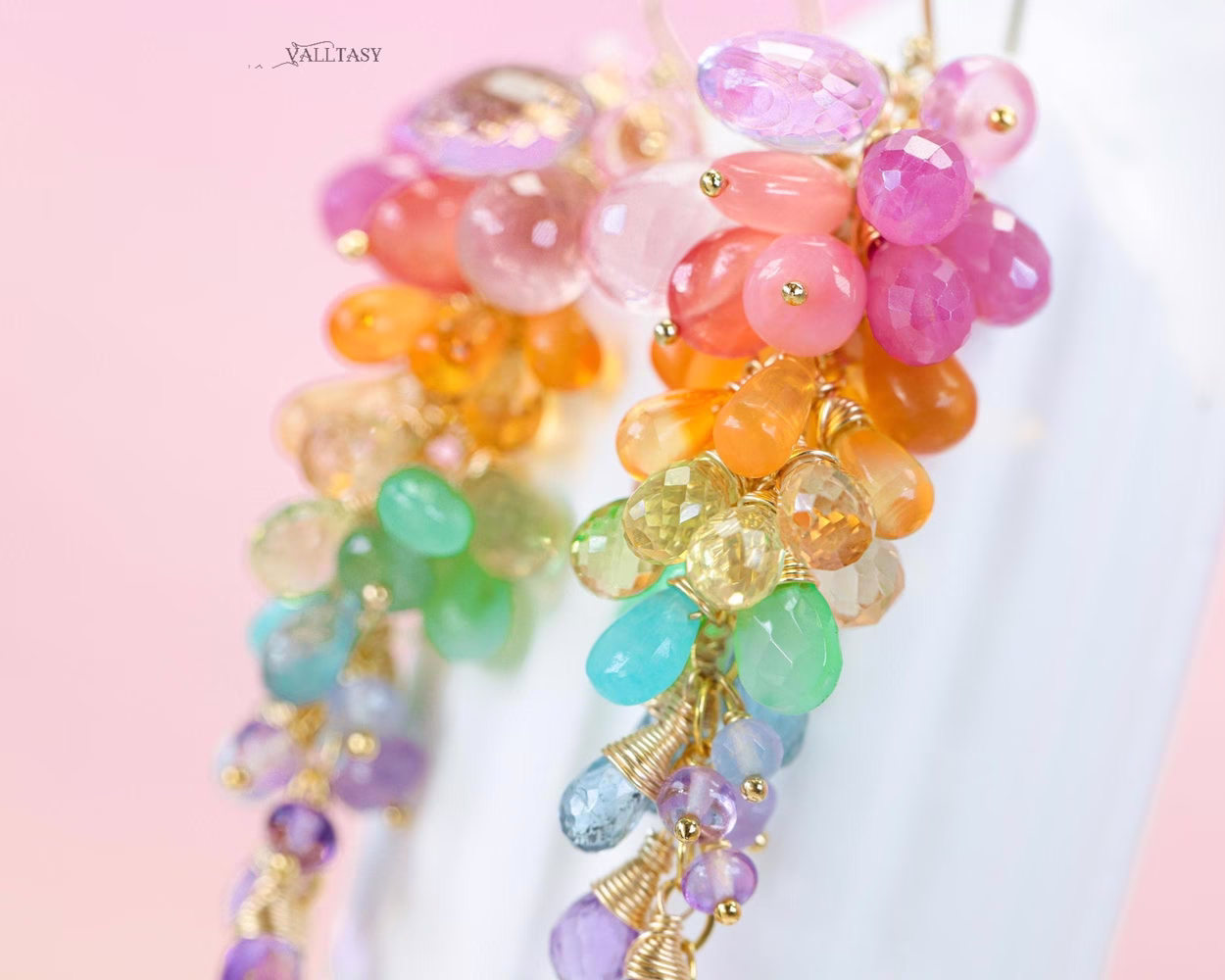 Rainbow Pastel Multi Gemstone Cluster Earrings in Gold Filled