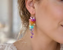 Rainbow Pastel Multi Gemstone Cluster Earrings in Gold Filled