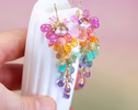 Rainbow Pastel Multi Gemstone Cluster Earrings in Gold Filled