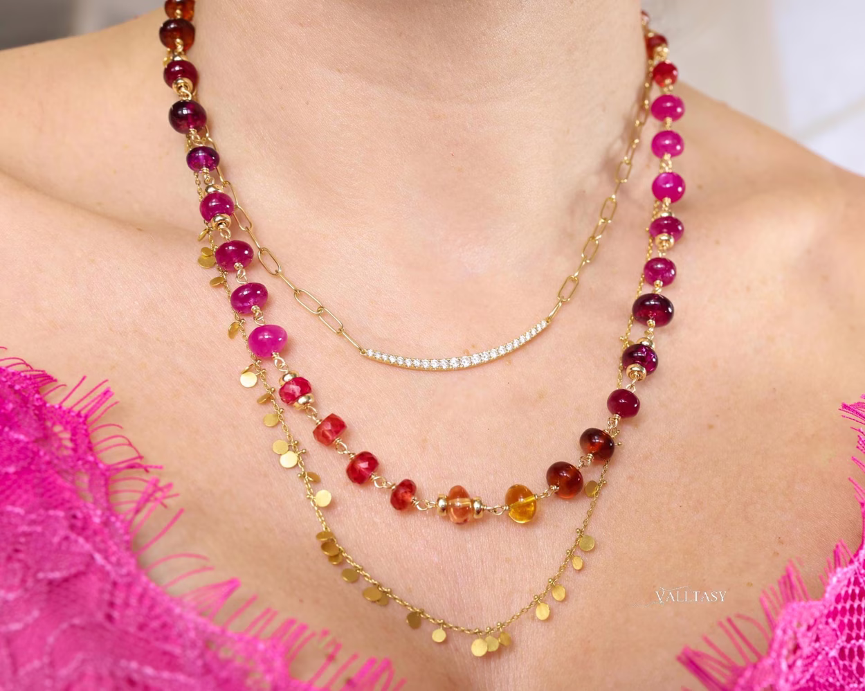 Solid Gold 14K Multi Gemstone Necklace Wire Wrapped in Gold, Gemmy Necklace, Colorful Multi Stone Necklace