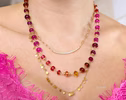 Solid Gold 14K Multi Gemstone Necklace Wire Wrapped in Gold, Gemmy Necklace, Colorful Multi Stone Necklace